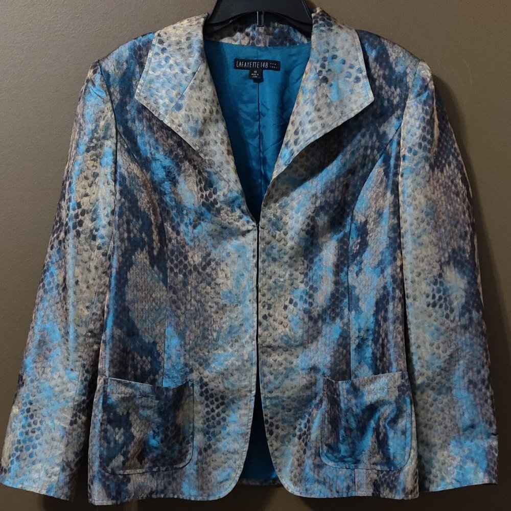 Lafayette 148 New York Blue and Gray Printed Blazer